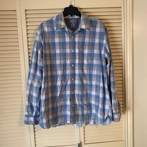Blue plaid long sleeve polo